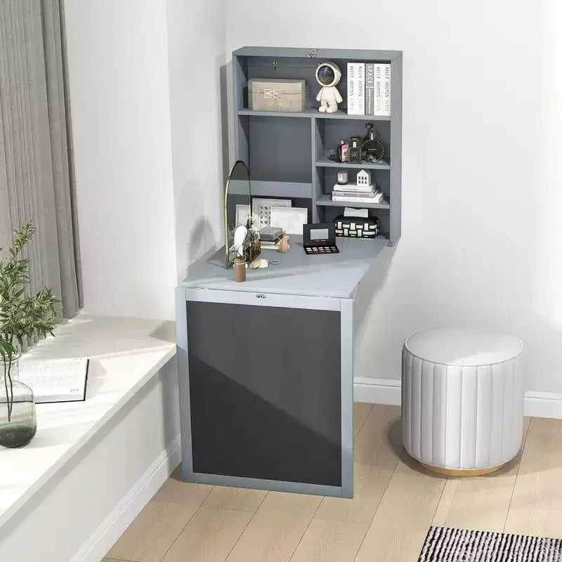Costway Table Murale Pliante Convertible avec Tableau Noir Noir/Marron/Blanc/Gris