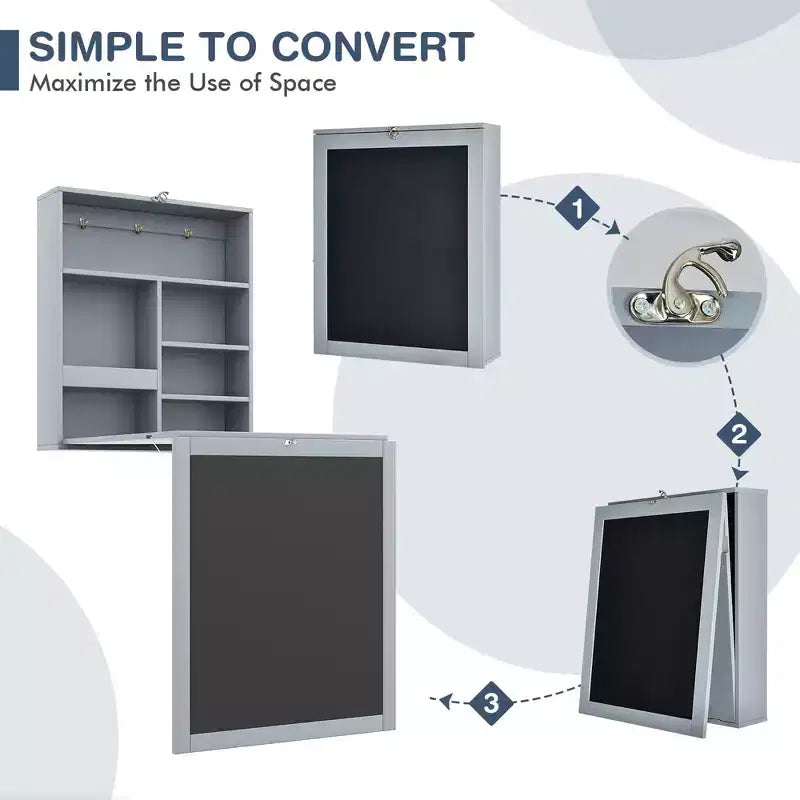 Costway Table Murale Pliante Convertible avec Tableau Noir Noir/Marron/Blanc/Gris