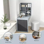 Costway Table Murale Pliante Convertible avec Tableau Noir Noir/Marron/Blanc/Gris