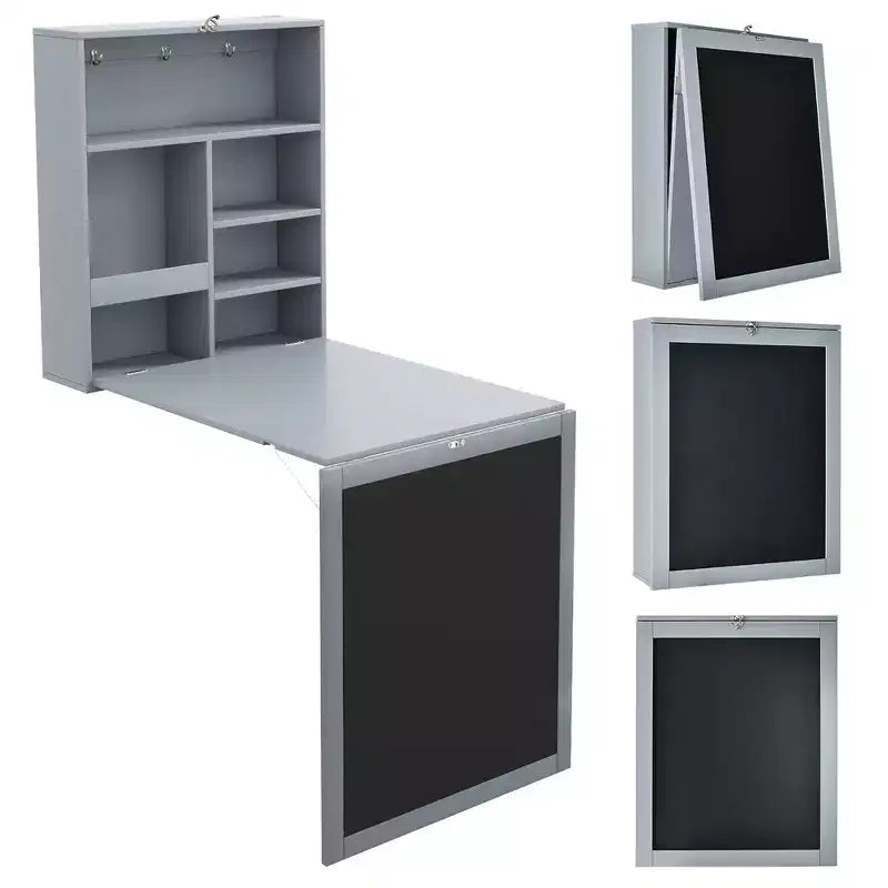 Costway Table Murale Pliante Convertible avec Tableau Noir Noir/Marron/Blanc/Gris