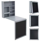 Costway Table Murale Pliante Convertible avec Tableau Noir Noir/Marron/Blanc/Gris