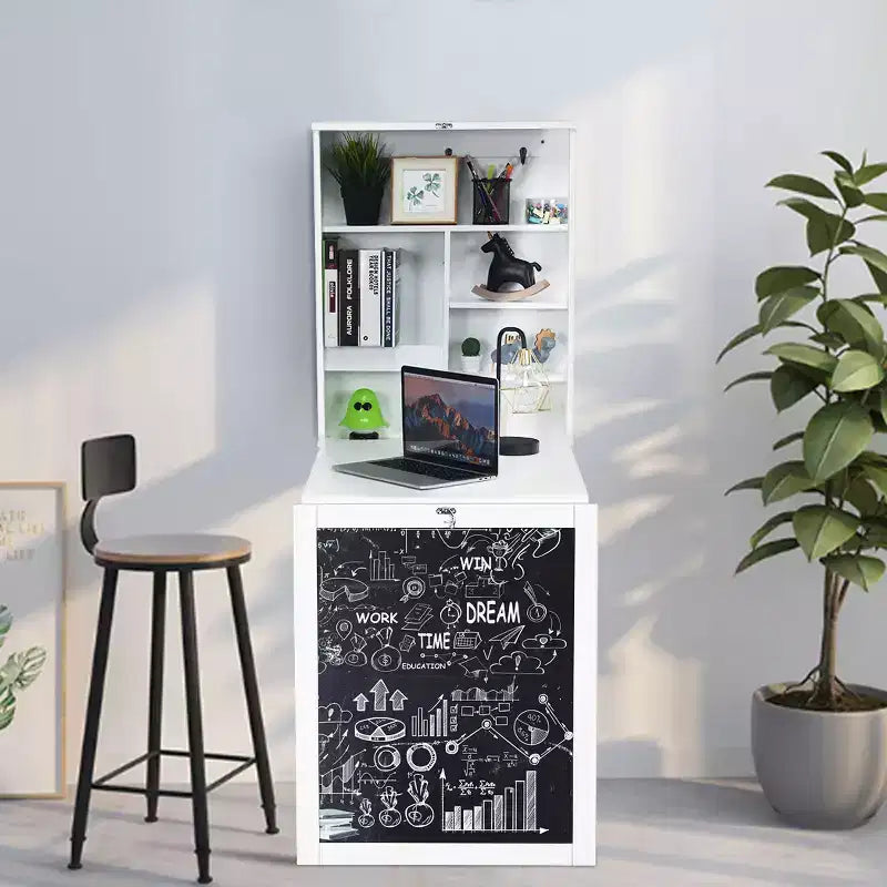 Costway Table Murale Pliante Convertible avec Tableau Noir Noir/Marron/Blanc/Gris