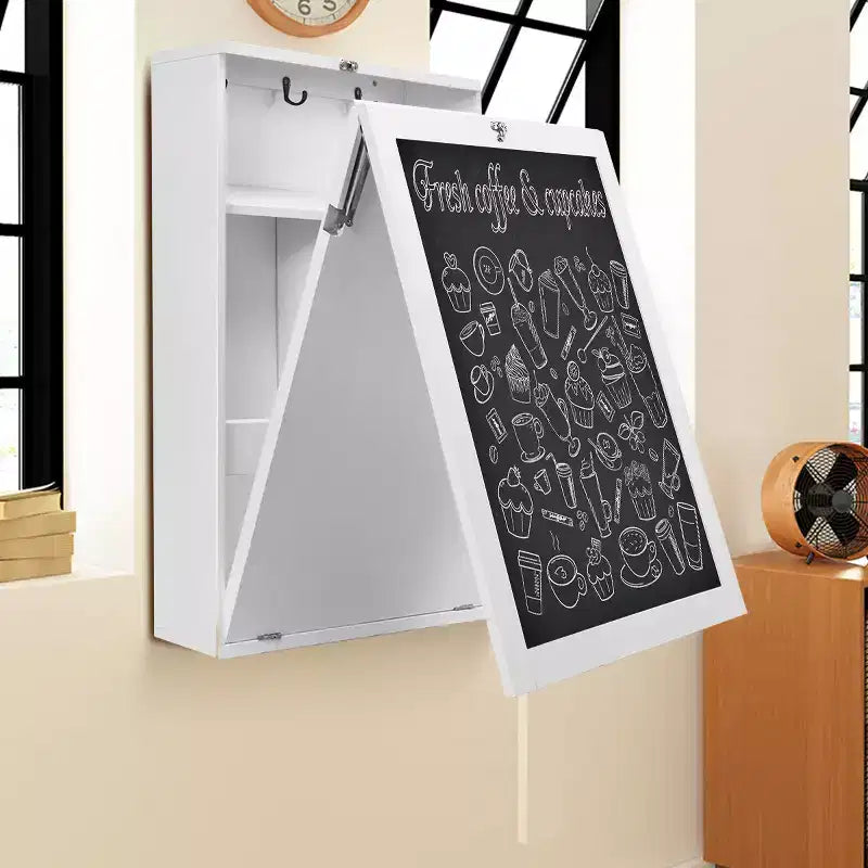 Costway Table Murale Pliante Convertible avec Tableau Noir Noir/Marron/Blanc/Gris