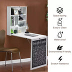 Costway Table Murale Pliante Convertible avec Tableau Noir Noir/Marron/Blanc/Gris