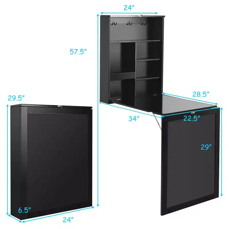 Costway Table Murale Pliante Convertible avec Tableau Noir Noir/Marron/Blanc/Gris