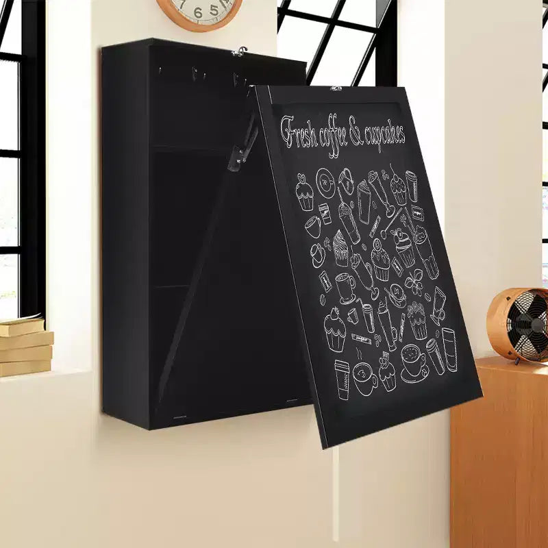 Costway Table Murale Pliante Convertible avec Tableau Noir Noir/Marron/Blanc/Gris