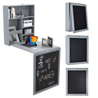 Costway Table Murale Pliante Convertible avec Tableau Noir Noir/Marron/Blanc/Gris