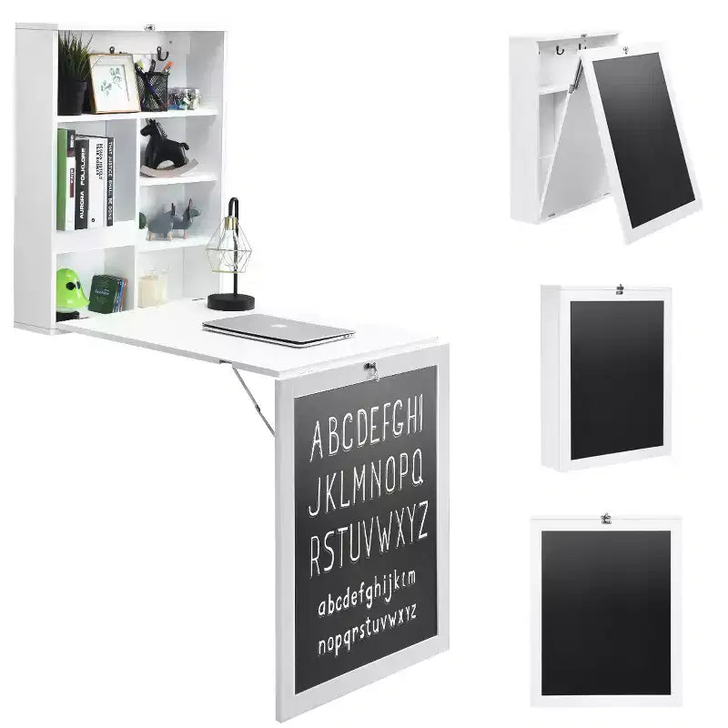 Costway Table Murale Pliante Convertible avec Tableau Noir Noir/Marron/Blanc/Gris