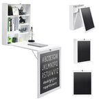 Costway Table Murale Pliante Convertible avec Tableau Noir Noir/Marron/Blanc/Gris