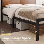HAUSOURCE Lit Queen avec tête de lit de rangement, plateforme en métal avec butée caoutchoutée, conception sans bruit et grand espace de rangement pour chambre à coucher