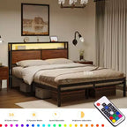 HAUSOURCE Lit Queen avec tête de lit de rangement, plateforme en métal avec butée caoutchoutée, conception sans bruit et grand espace de rangement pour chambre à coucher