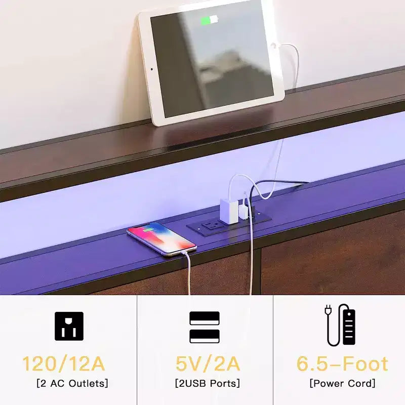 HAUSOURCE Lit Queen avec tête de lit de rangement, plateforme en métal avec butée caoutchoutée, conception sans bruit et grand espace de rangement pour chambre à coucher