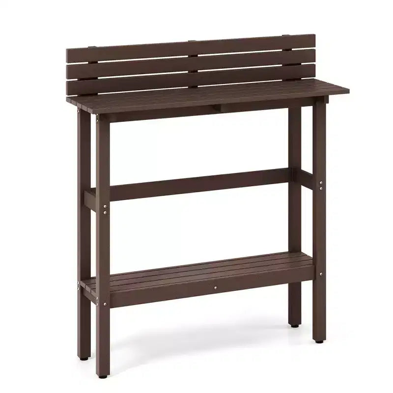 Table de bar d'extérieur Costway 48 avec étagère de rangement et patins réglables pour spa marron/gris
