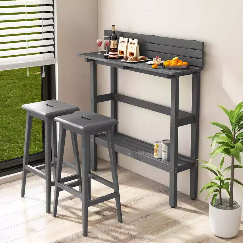 Table de bar d'extérieur Costway 48 avec étagère de rangement et patins réglables pour spa marron/gris