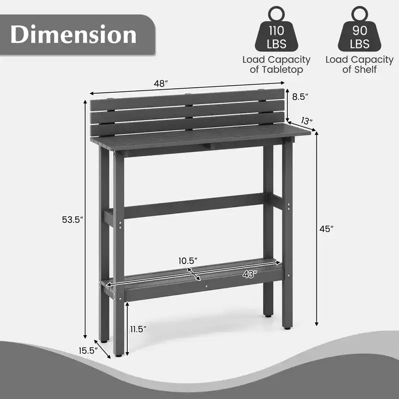Table de bar d'extérieur Costway 48 avec étagère de rangement et patins réglables pour spa marron/gris