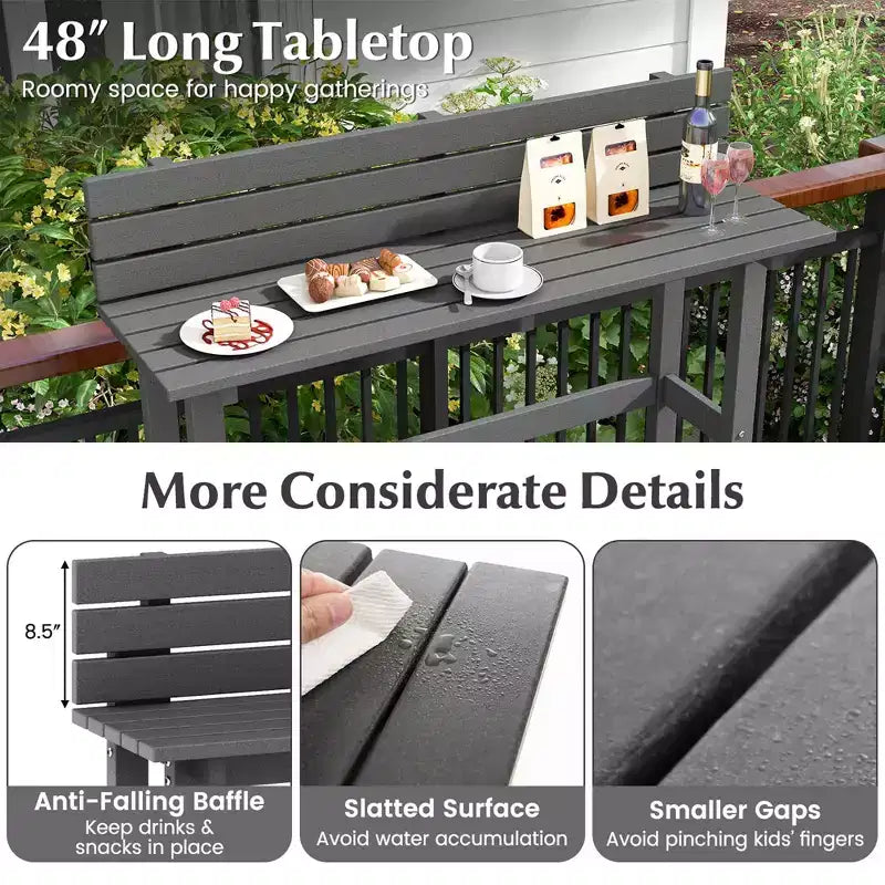 Table de bar d'extérieur Costway 48 avec étagère de rangement et patins réglables pour spa marron/gris