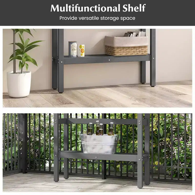 Table de bar d'extérieur Costway 48 avec étagère de rangement et patins réglables pour spa marron/gris