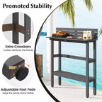 Table de bar d'extérieur Costway 48 avec étagère de rangement et patins réglables pour spa marron/gris