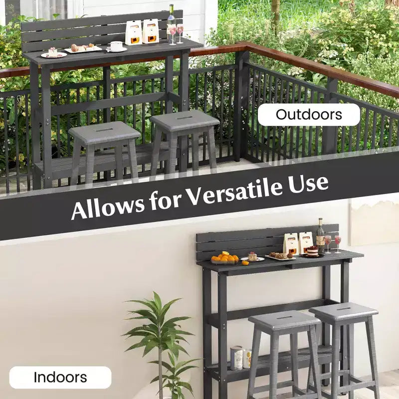 Table de bar d'extérieur Costway 48 avec étagère de rangement et patins réglables pour spa marron/gris