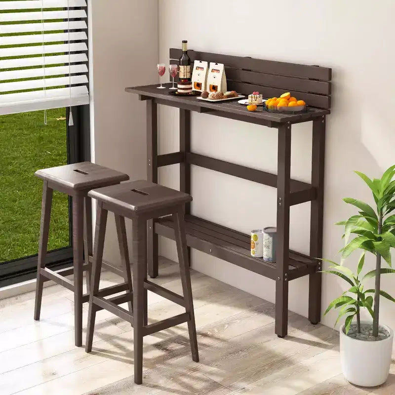 Table de bar d'extérieur Costway 48 avec étagère de rangement et patins réglables pour spa marron/gris