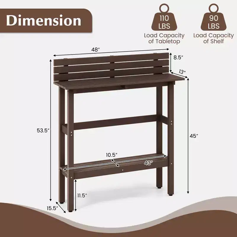 Table de bar d'extérieur Costway 48 avec étagère de rangement et patins réglables pour spa marron/gris
