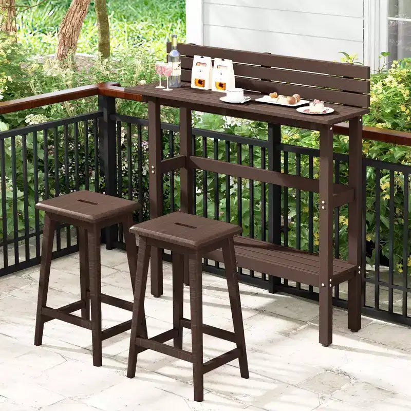 Table de bar d'extérieur Costway 48 avec étagère de rangement et patins réglables pour spa marron/gris