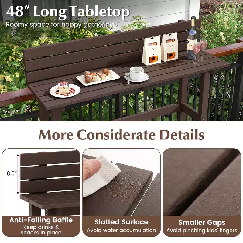 Table de bar d'extérieur Costway 48 avec étagère de rangement et patins réglables pour spa marron/gris
