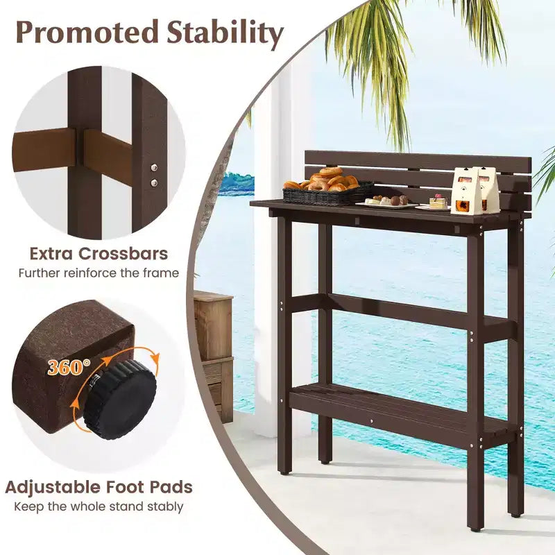 Table de bar d'extérieur Costway 48 avec étagère de rangement et patins réglables pour spa marron/gris