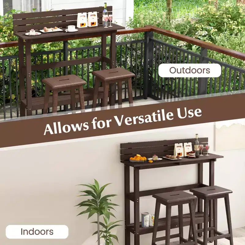 Table de bar d'extérieur Costway 48 avec étagère de rangement et patins réglables pour spa marron/gris