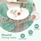 Costway Ensemble Table et Chaises de Salle à Manger 5 Pièces pour 4 Personnes, Table Ronde et 4 Chaises Modernes avec Pieds en Bois Vert/Blanc