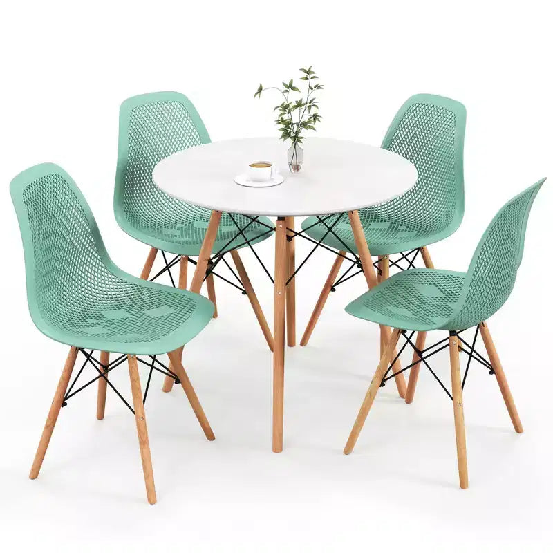 Costway Ensemble Table et Chaises de Salle à Manger 5 Pièces pour 4 Personnes, Table Ronde et 4 Chaises Modernes avec Pieds en Bois Vert/Blanc