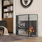 Pare-feu 3 panneaux Costway 52 x 31 po avec pare-étincelles motif Élan et Paysage naturel