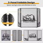Pare-feu 3 panneaux Costway 52 x 31 po avec pare-étincelles motif Élan et Paysage naturel