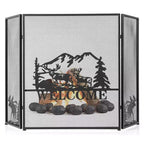 Pare-feu 3 panneaux Costway 52 x 31 po avec pare-étincelles motif Élan et Paysage naturel