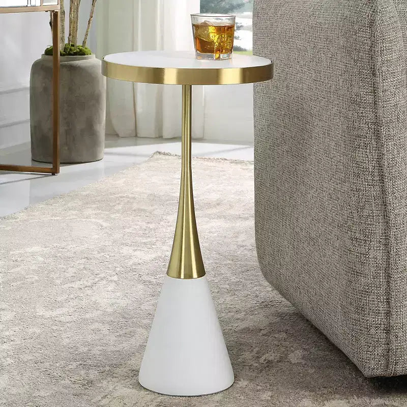 Table d'appoint ronde Uttermost Apex 12 1/2W, blanc mat, laiton brossé