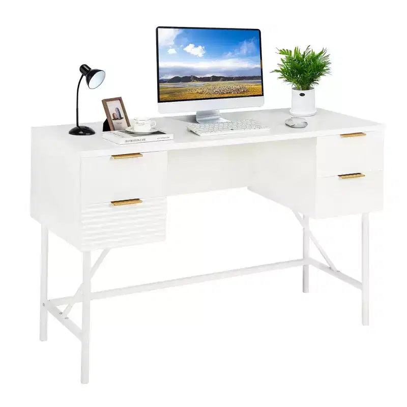 Costway Bureau d'ordinateur 48 po avec 4 tiroirs de rangement, cadre en métal, bureau d'étude moderne