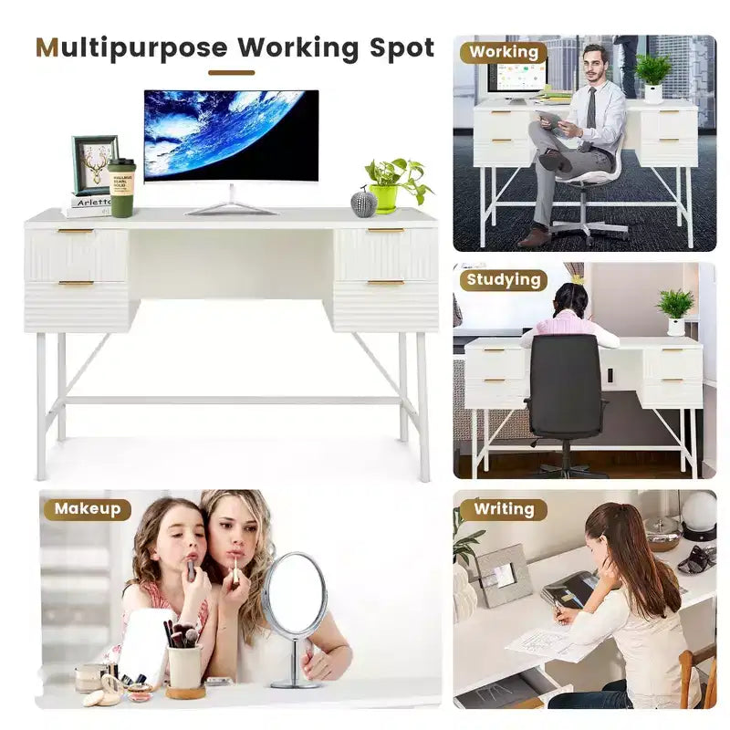 Costway Bureau d'ordinateur 48 po avec 4 tiroirs de rangement, cadre en métal, bureau d'étude moderne