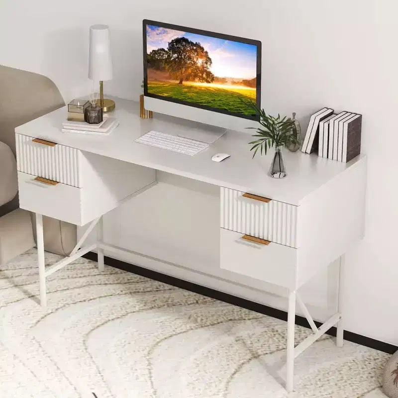 Costway Bureau d'ordinateur 48 po avec 4 tiroirs de rangement, cadre en métal, bureau d'étude moderne