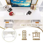 Costway Bureau d'ordinateur 48 po avec 4 tiroirs de rangement, cadre en métal, bureau d'étude moderne