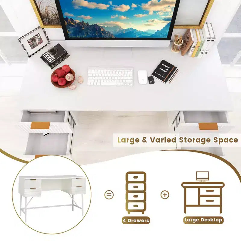 Costway Bureau d'ordinateur 48 po avec 4 tiroirs de rangement, cadre en métal, bureau d'étude moderne