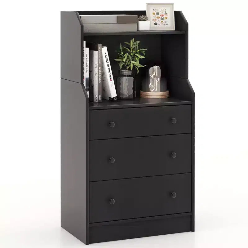 Costway 3-Drawer Dresser 44 Tall Wood Storage Organizer Chest with 2 Open Shelves Black/White/Walnut