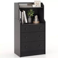 Costway 3-Drawer Dresser 44 Tall Wood Storage Organizer Chest with 2 Open Shelves Black/White/Walnut