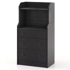 Commode à 3 tiroirs Costway, organiseur de rangement en bois de 111 cm de haut avec 2 étagères ouvertes, noir/blanc/noyer