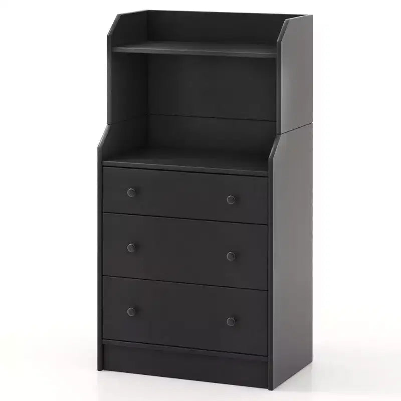 Commode à 3 tiroirs Costway, organiseur de rangement en bois de 111 cm de haut avec 2 étagères ouvertes, noir/blanc/noyer