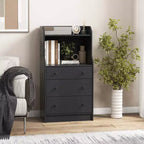 Commode à 3 tiroirs Costway, organiseur de rangement en bois de 111 cm de haut avec 2 étagères ouvertes, noir/blanc/noyer