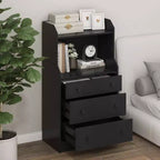 Commode à 3 tiroirs Costway, organiseur de rangement en bois de 111 cm de haut avec 2 étagères ouvertes, noir/blanc/noyer