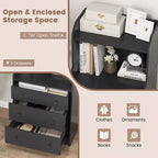 Commode à 3 tiroirs Costway, organiseur de rangement en bois de 111 cm de haut avec 2 étagères ouvertes, noir/blanc/noyer