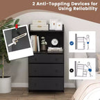 Commode à 3 tiroirs Costway, organiseur de rangement en bois de 111 cm de haut avec 2 étagères ouvertes, noir/blanc/noyer