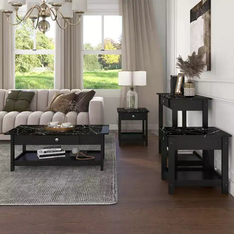 Lot de 4 tables basses Minsay avec plateau en faux marbre et rangement - HOMES: Inside + Out