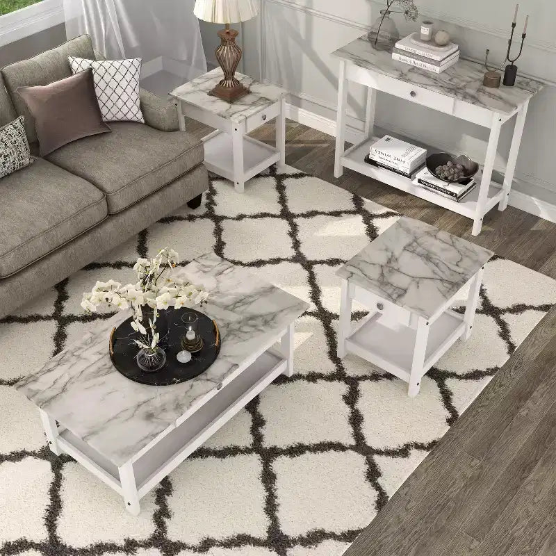 Lot de 4 tables basses Minsay avec plateau en faux marbre et rangement - HOMES: Inside + Out